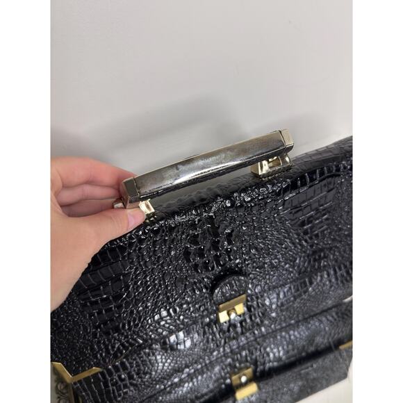 Vintage Mido Korea Black Patent Leather Embossed Croc Texture Top Handle Shoulde - Picture 10 of 10